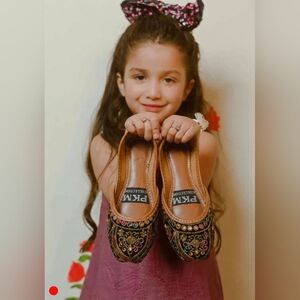 Kids Embroidered Brown Jutti/Khussa Shoes - Multicolor Accent